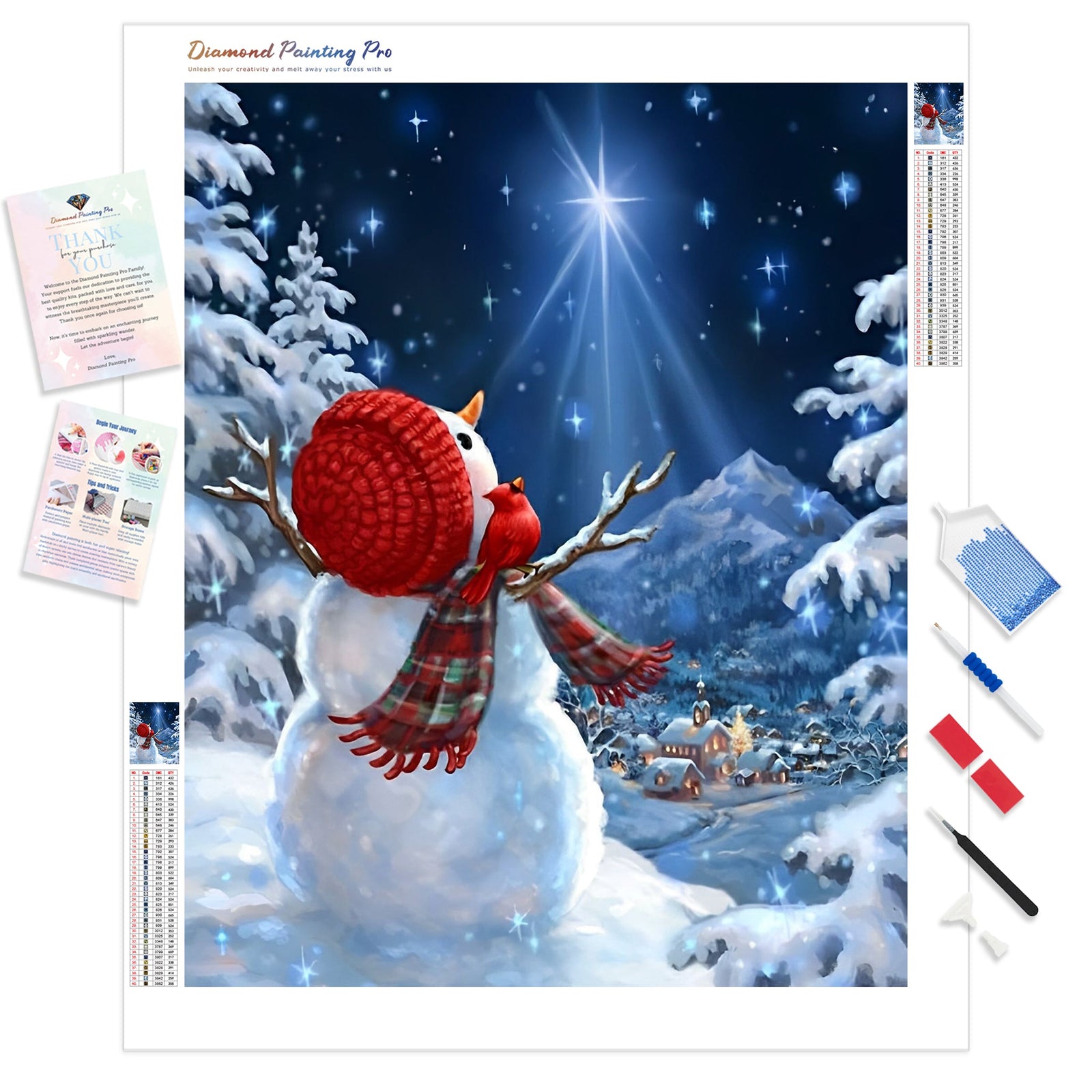 Christmas Snowman Under Stars | Diamond Painting Kit - Full Drill - Square or Round Diamonds with AB Drills Option