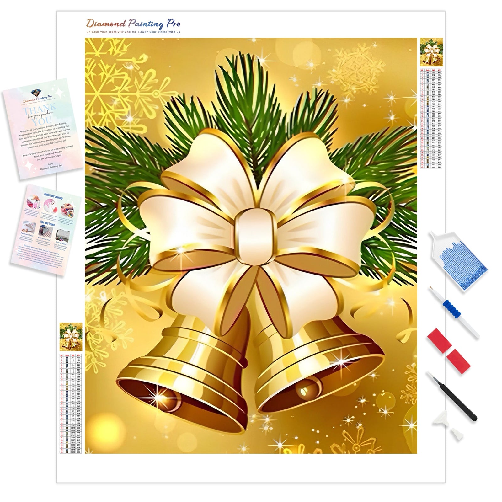 Gold Christmas Bells | Diamond Painting Kit - Full Drill - Square or Round Diamonds with AB Drills Option