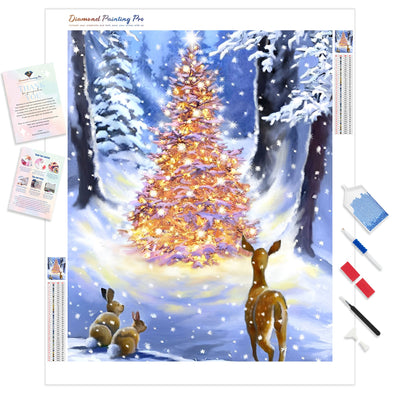 Christmas Tree with Forest Animals | Diamond Painting Kit - Full Drill - Square or Round Diamonds with AB Drills Option