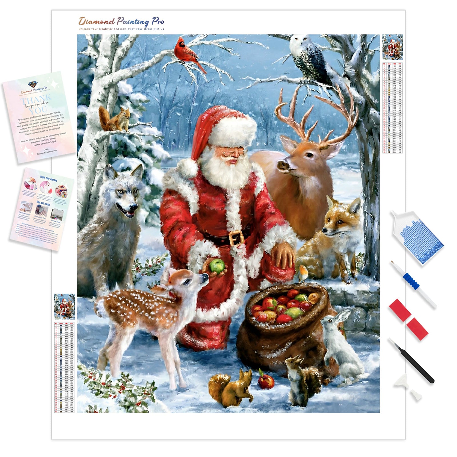 Santa with Forest Friends | Diamond Painting Kit - Full Drill - Square or Round Diamonds with AB Drills Option