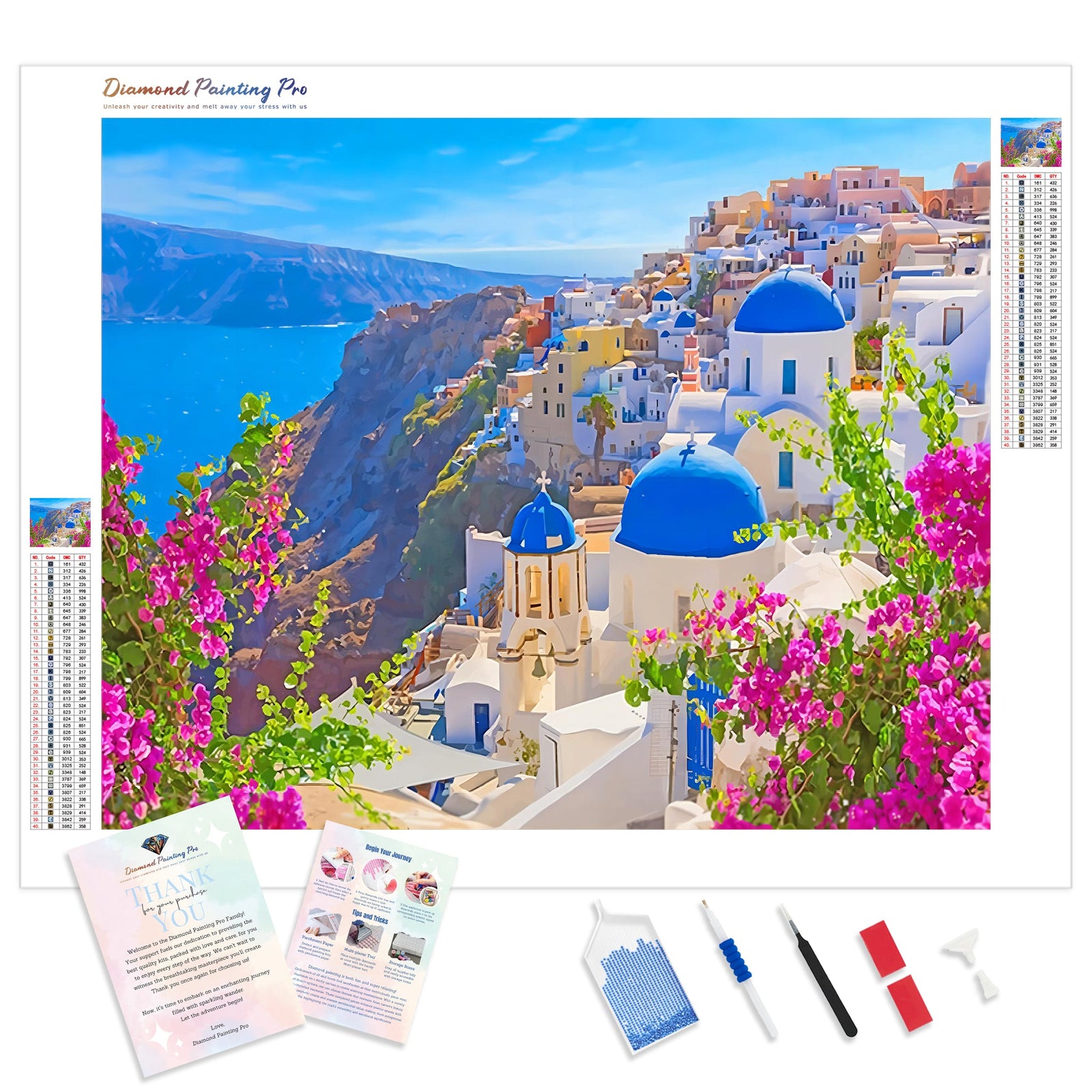 Santorini Greece | Diamond Painting Kit - Full Drill - Square or Round Diamonds with AB Drills Option