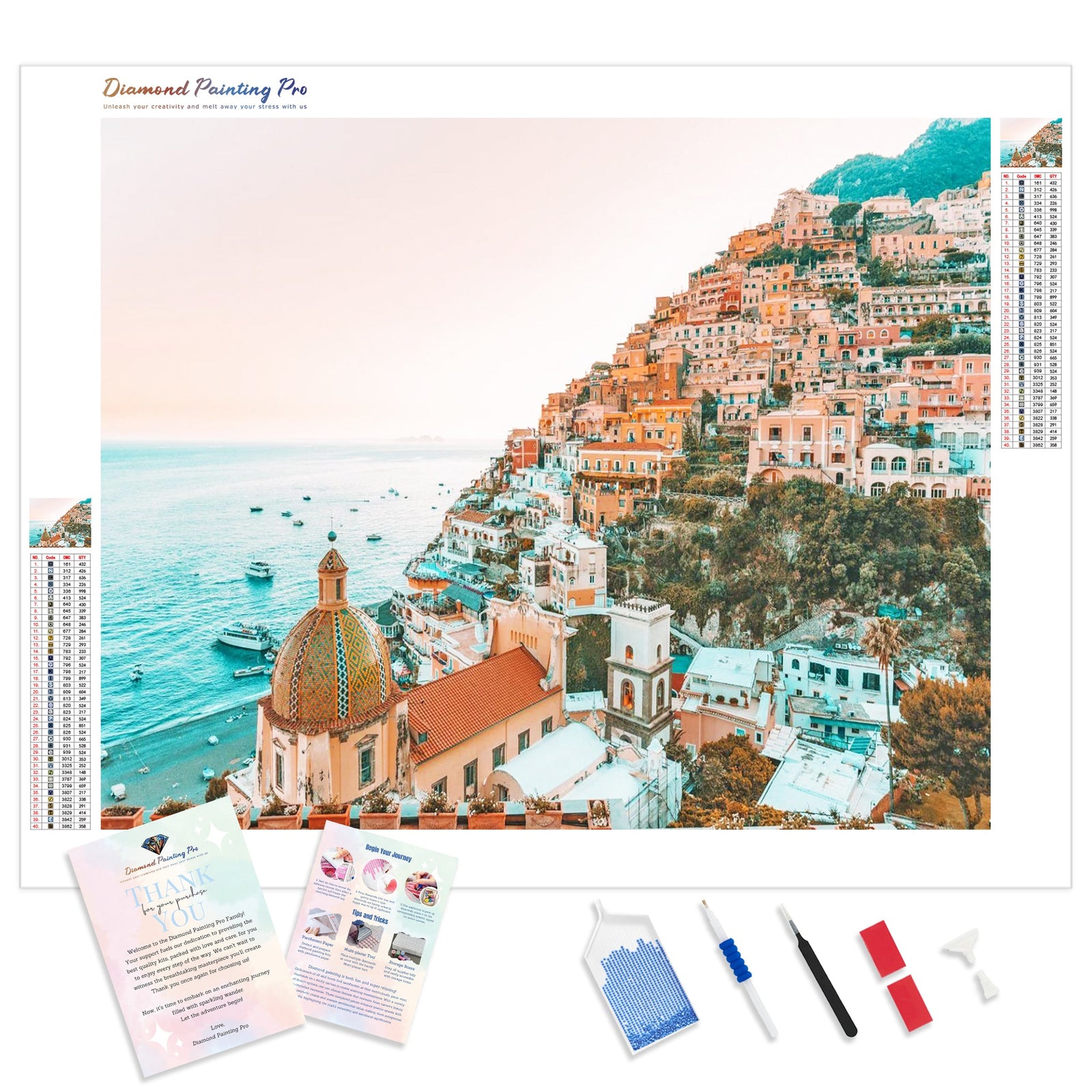 Amalfi Coast Italy | Diamond Painting Kit - Full Drill - Square or Round Diamonds with AB Drills Option