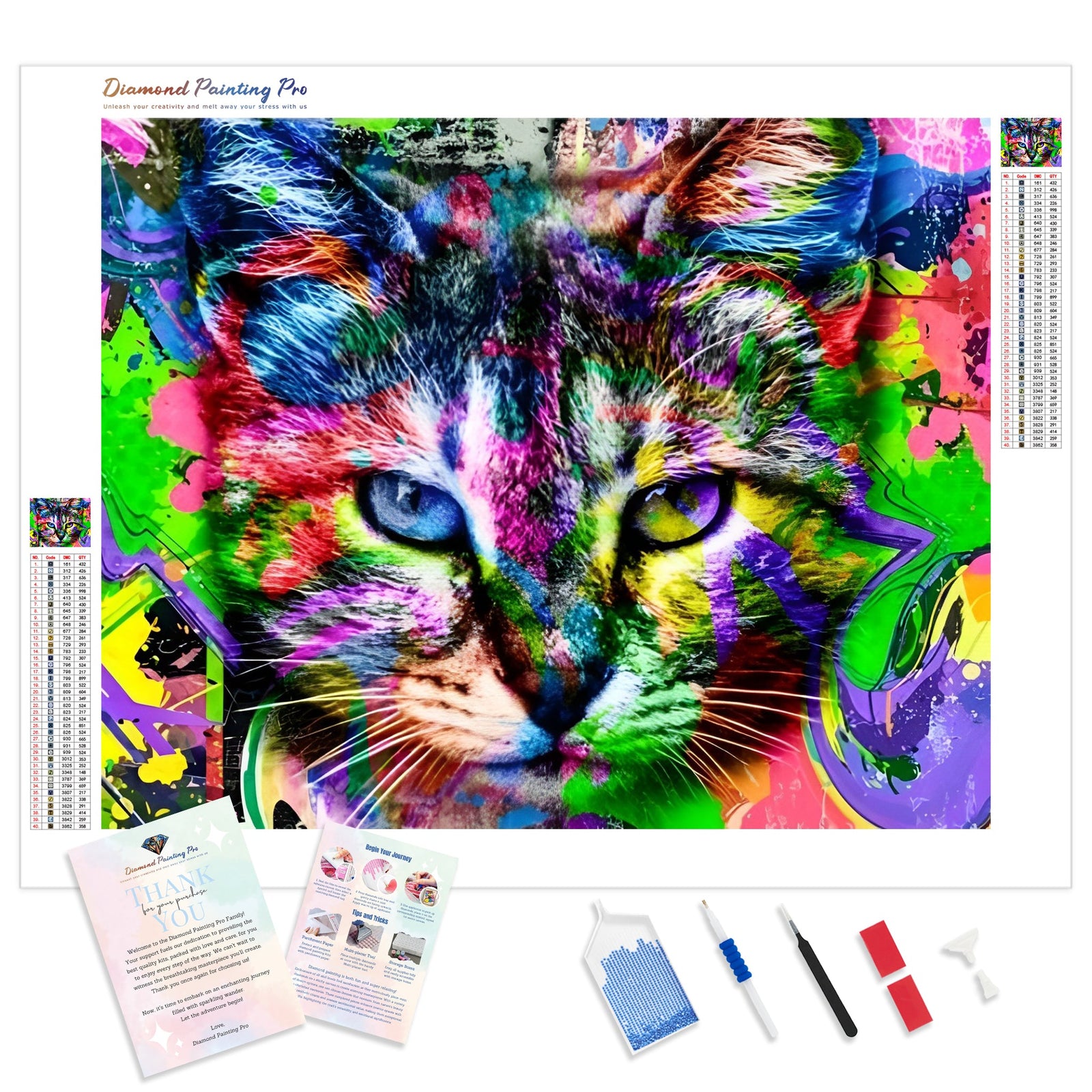 Psychedelic Cat | Diamond Painting Kit - Full Drill - Square or Round Diamonds with AB Drills Option