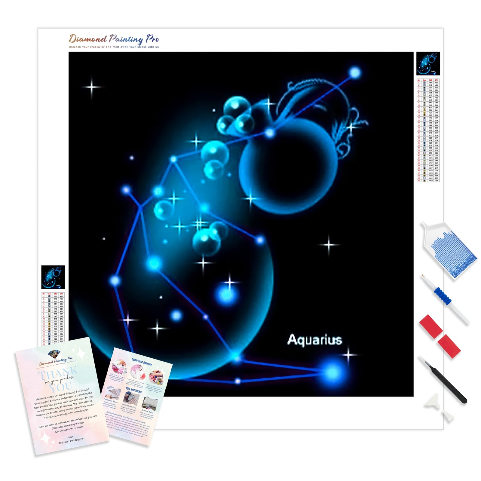 Aquarius Star Sign | Diamond Painting Kit - Full Drill - Square or Round Diamonds with AB Drills Option