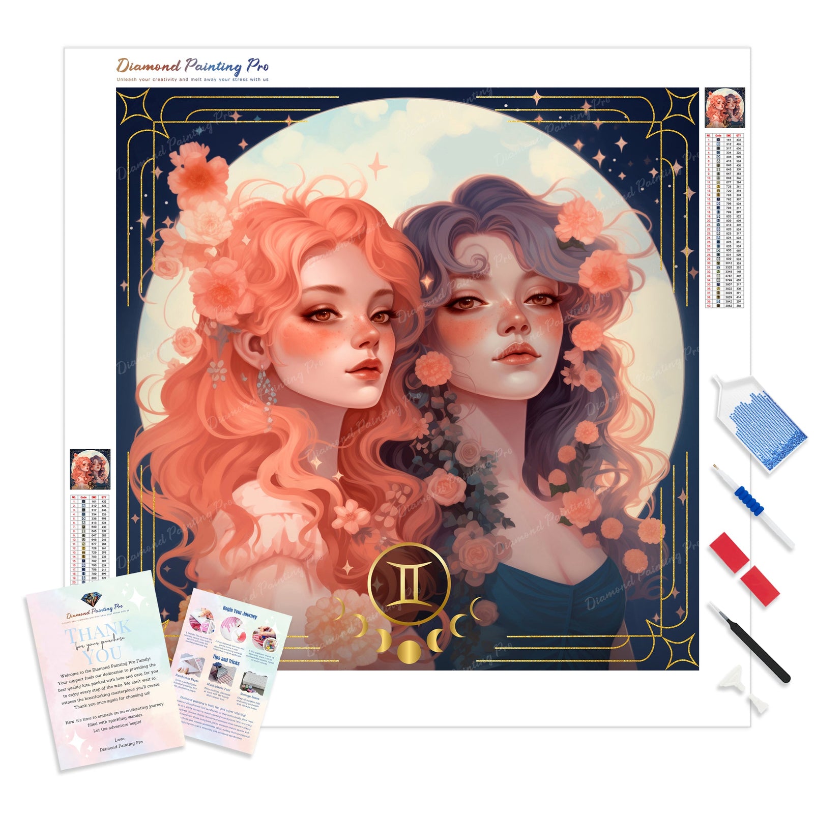 Gemini | Diamond Painting Kit - Full Drill - Square or Round Diamonds with AB Drills Option