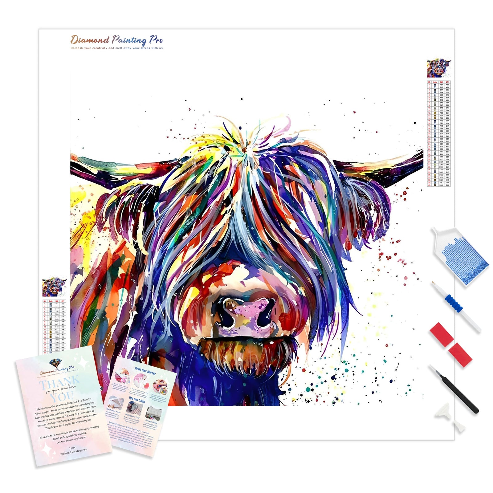 Colored Animal Cow | Diamond Painting Kit - Full Drill - Square or Round Diamonds with AB Drills Option