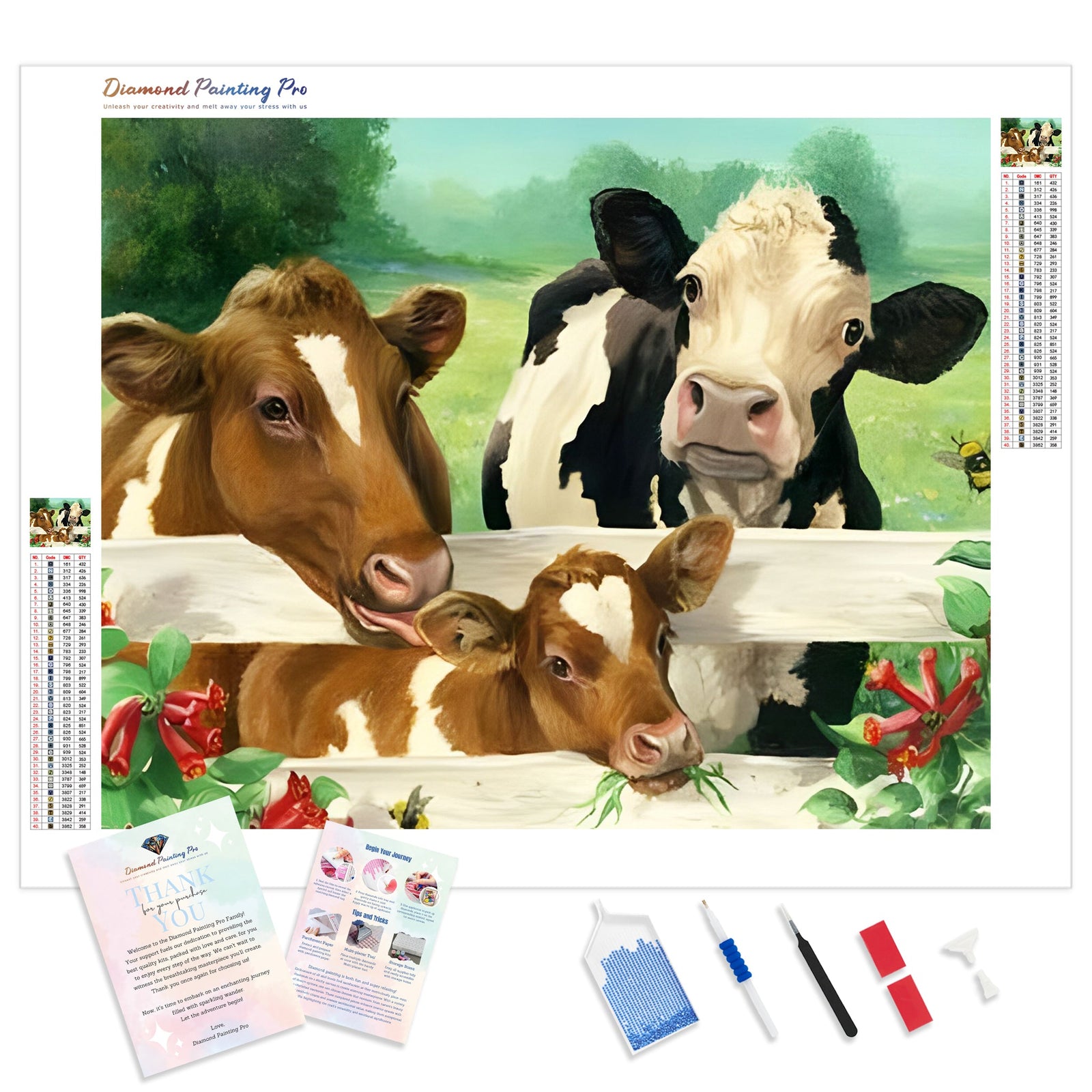 Cow Family | Diamond Painting Kit - Full Drill - Square or Round Diamonds with AB Drills Option