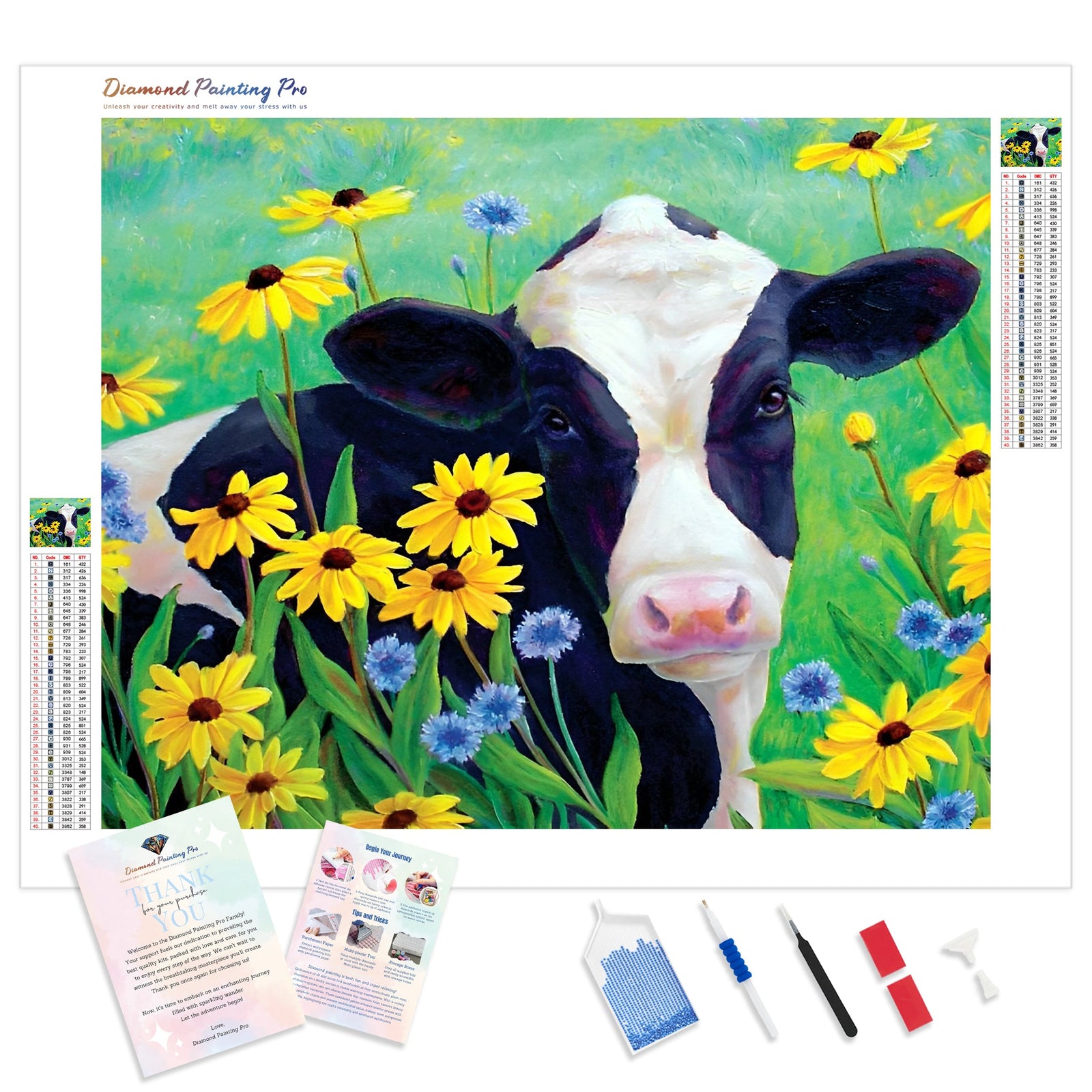 Cow Flower | Diamond Painting Kit - Full Drill - Square or Round Diamonds with AB Drills Option