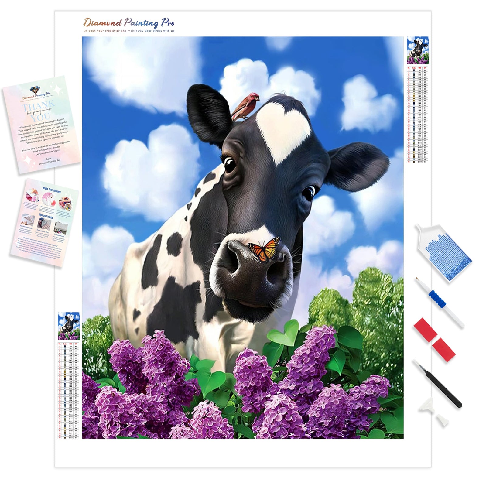 Cow Flowers | Diamond Painting Kit - Full Drill - Square or Round Diamonds with AB Drills Option