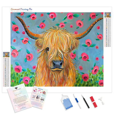 Highland Baby Cow | Diamond Painting Kit - Full Drill - Square or Round Diamonds with AB Drills Option