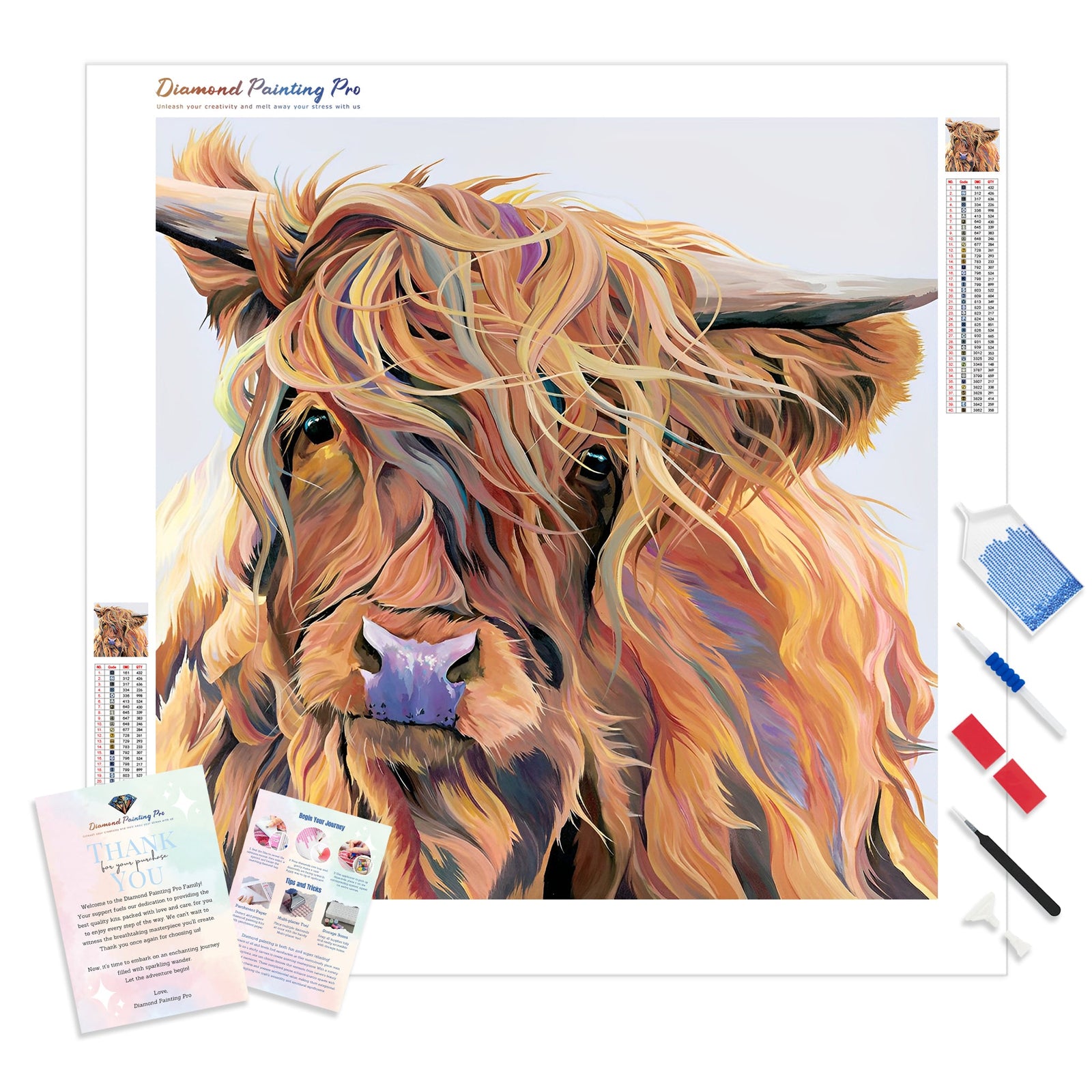 Highland Cow | Diamond Painting Kit - Full Drill - Square or Round Diamonds with AB Drills Option