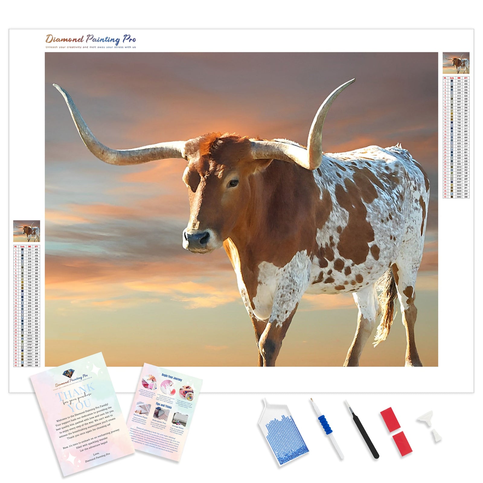 Texas Longhorn Cow | Diamond Painting Kit - Full Drill - Square or Round Diamonds with AB Drills Option