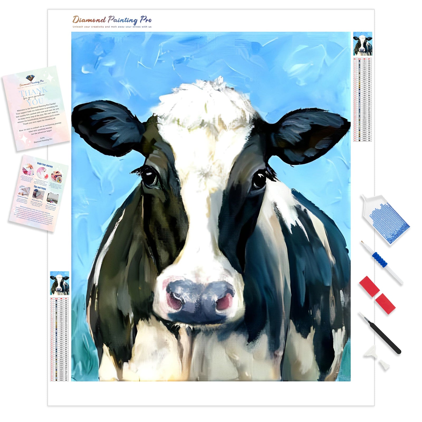 Watercolor Black and White Cow | Diamond Painting Kit - Full Drill - Square or Round Diamonds with AB Drills Option