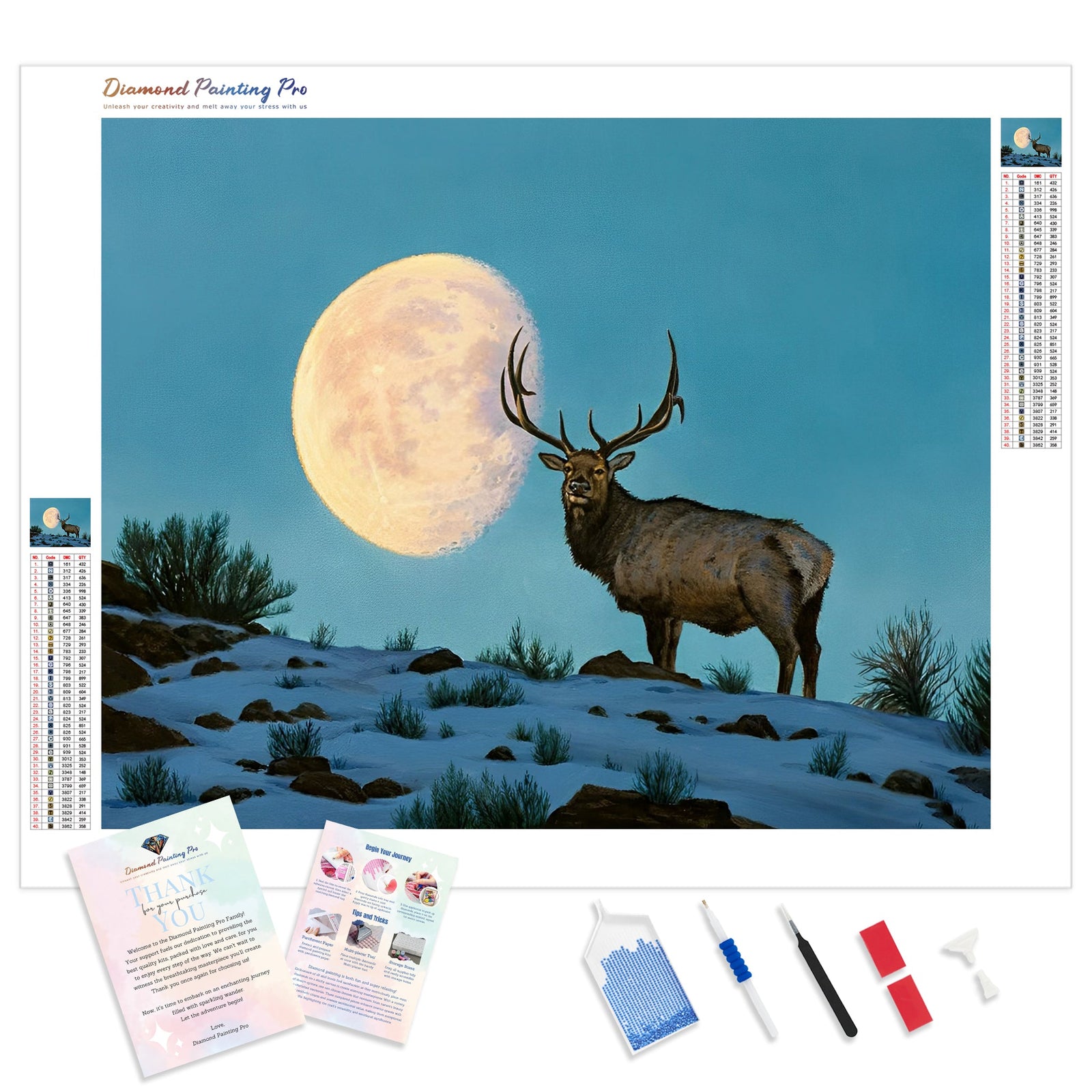 Elk and Moon | Diamond Painting Kit - Full Drill - Square or Round Diamonds with AB Drills Option