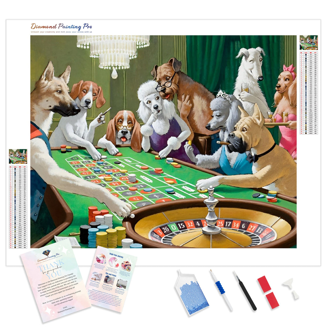 Gambling Dogs | Diamond Painting Kit - Full Drill - Square or Round Diamonds with AB Drills Option