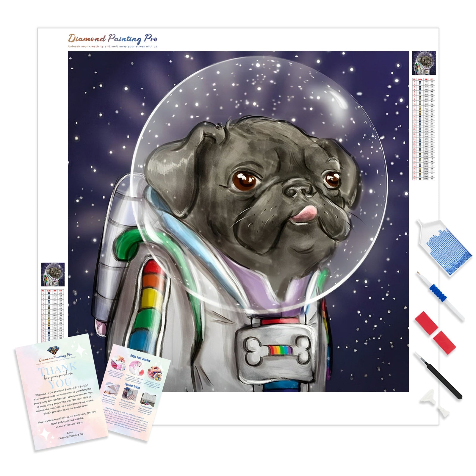 Astronaut Pug | Diamond Painting Kit - Full Drill - Square or Round Diamonds with AB Drills Option