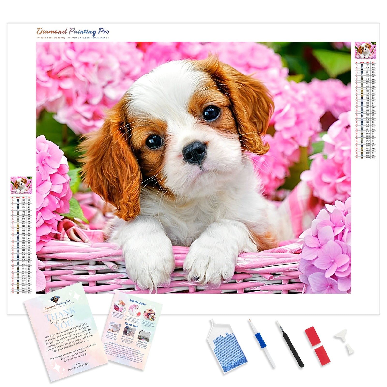 Basket Puppy | Diamond Painting Kit - Full Drill - Square or Round Diamonds with AB Drills Option