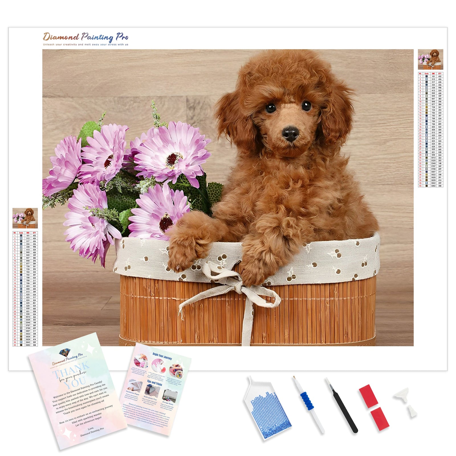 Cute little Poodle with Floral | Diamond Painting Kit - Full Drill - Square or Round Diamonds with AB Drills Option