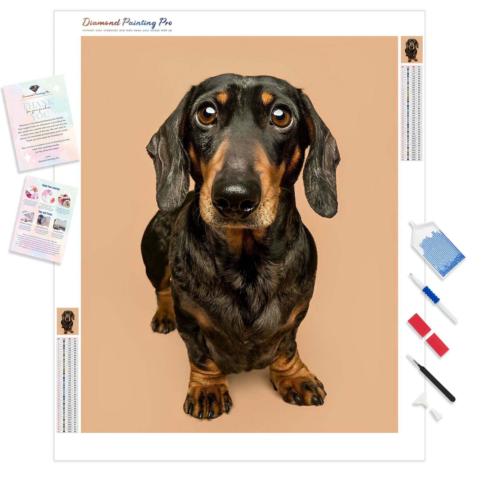 Dachshund Puppy Portrait | Diamond Painting Kit - Full Drill - Square or Round Diamonds with AB Drills Option