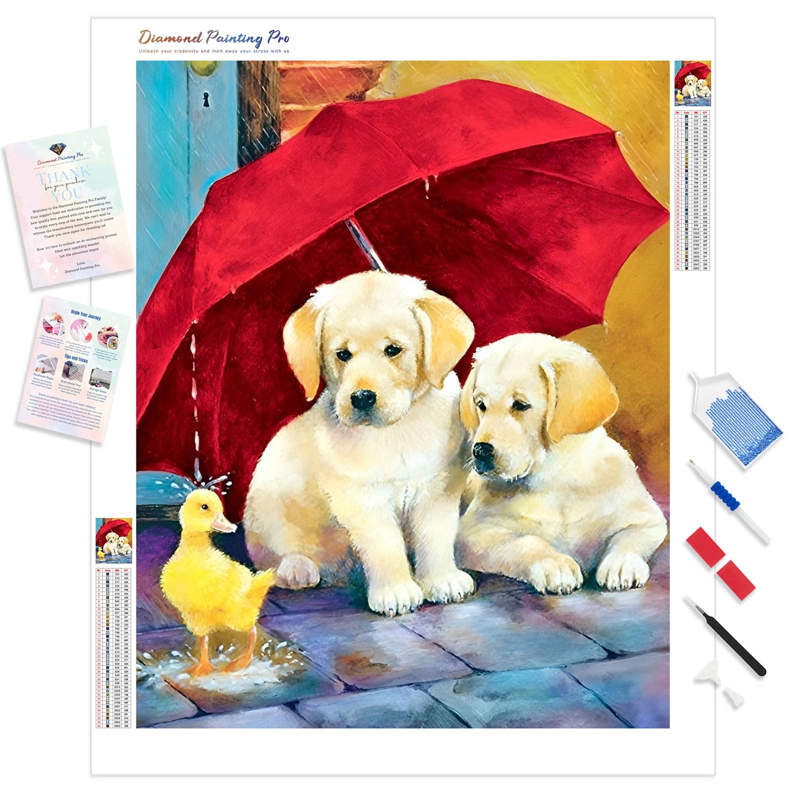 Dogs and Duck | Diamond Painting Kit - Full Drill - Square or Round Diamonds with AB Drills Option