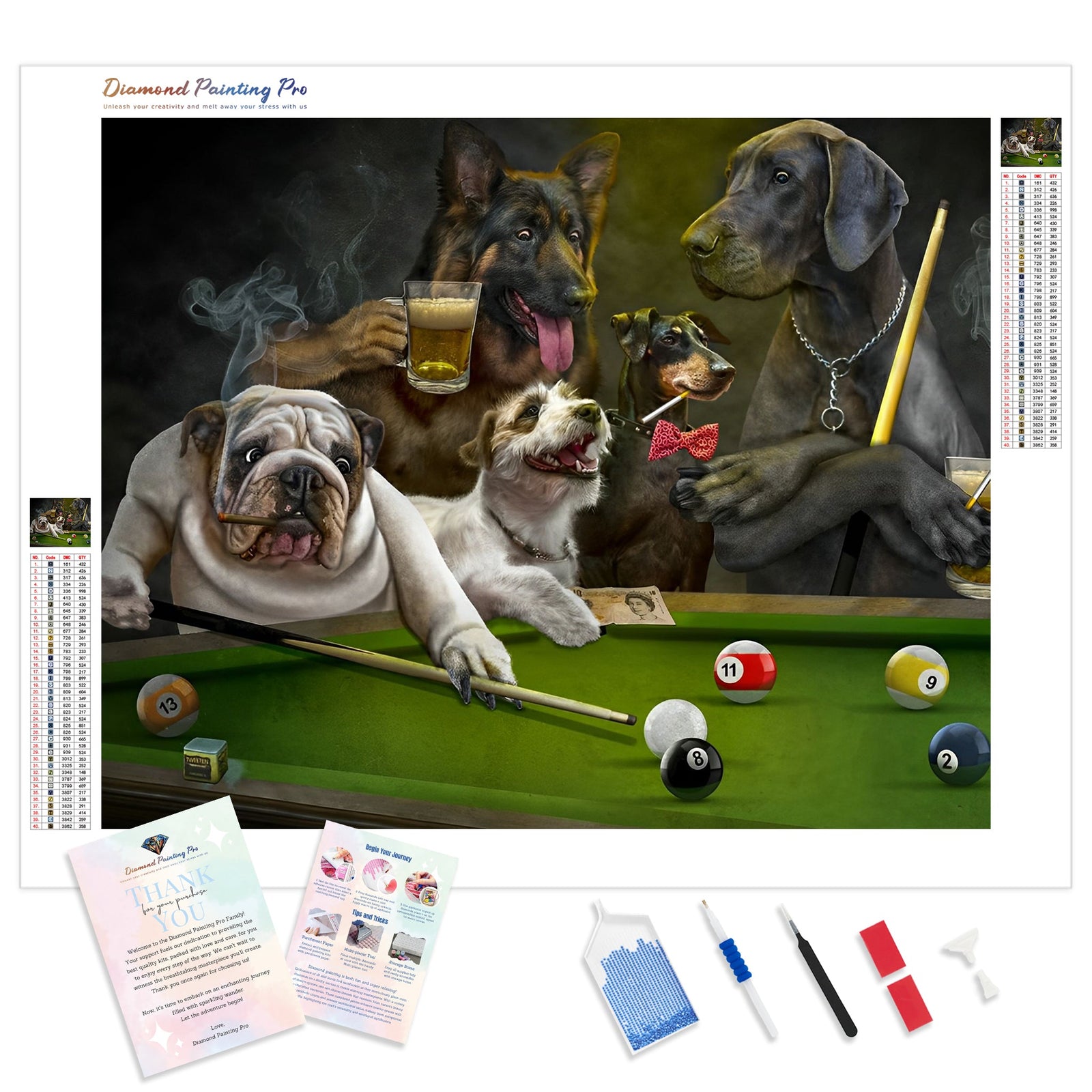 Dogs playing Billiards | Diamond Painting Kit - Full Drill - Square or Round Diamonds with AB Drills Option