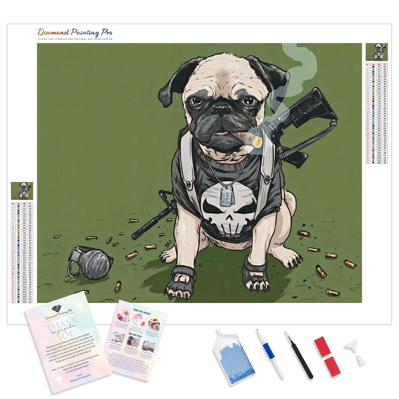 Funny Pug | Diamond Painting Kit - Full Drill - Square or Round Diamonds with AB Drills Option