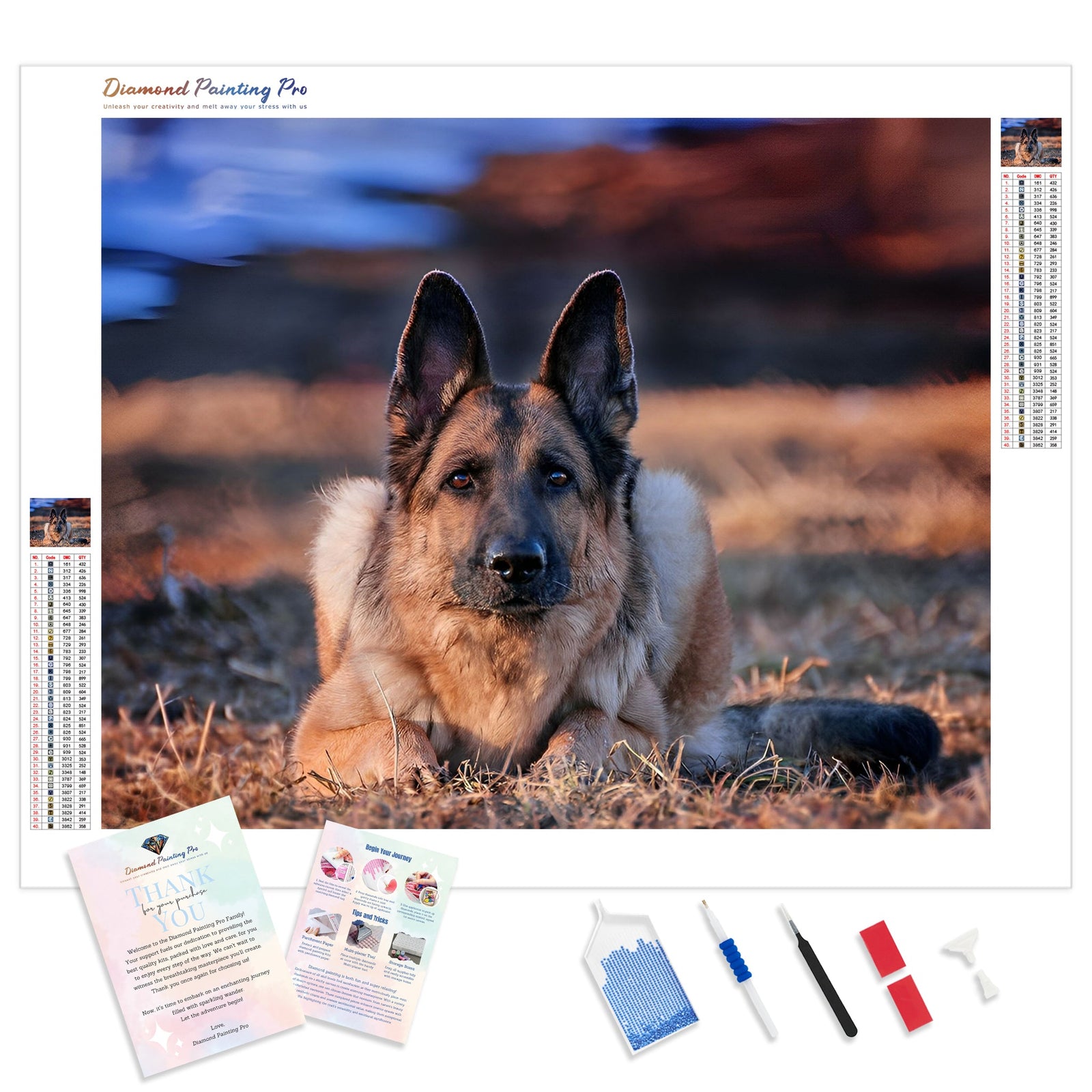 German Shepherd | Diamond Painting Kit - Full Drill - Square or Round Diamonds with AB Drills Option