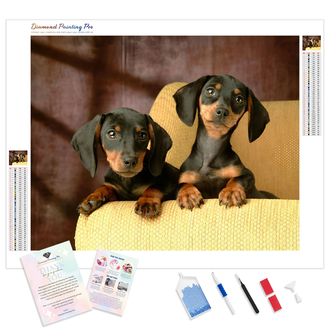 Happy Dachshund Dogs | Diamond Painting Kit - Full Drill - Square or Round Diamonds with AB Drills Option