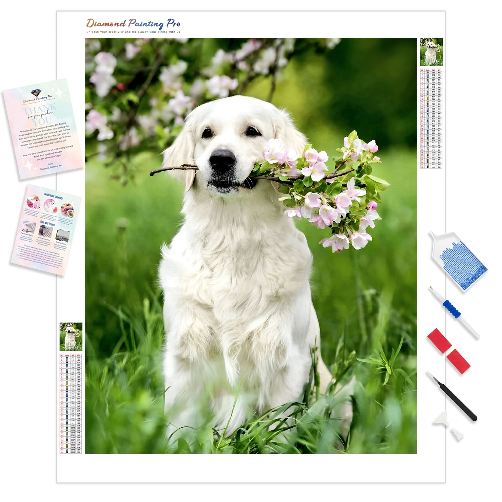 Labrador with Flowers | Diamond Painting Kit - Full Drill - Square or Round Diamonds with AB Drills Option