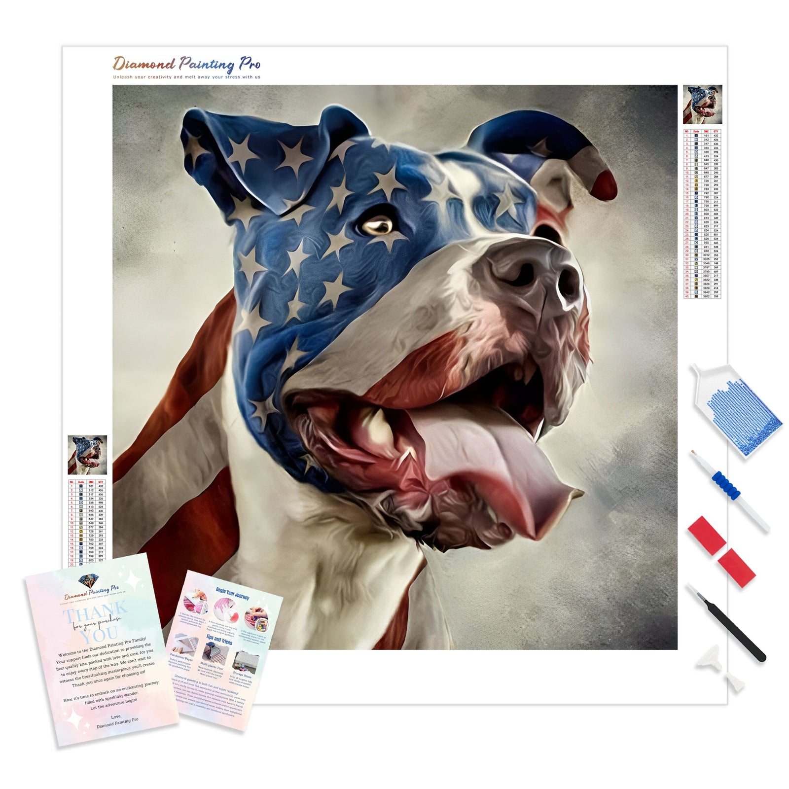 Pit Bull USA Flag | Diamond Painting Kit - Full Drill - Square or Round Diamonds with AB Drills Option