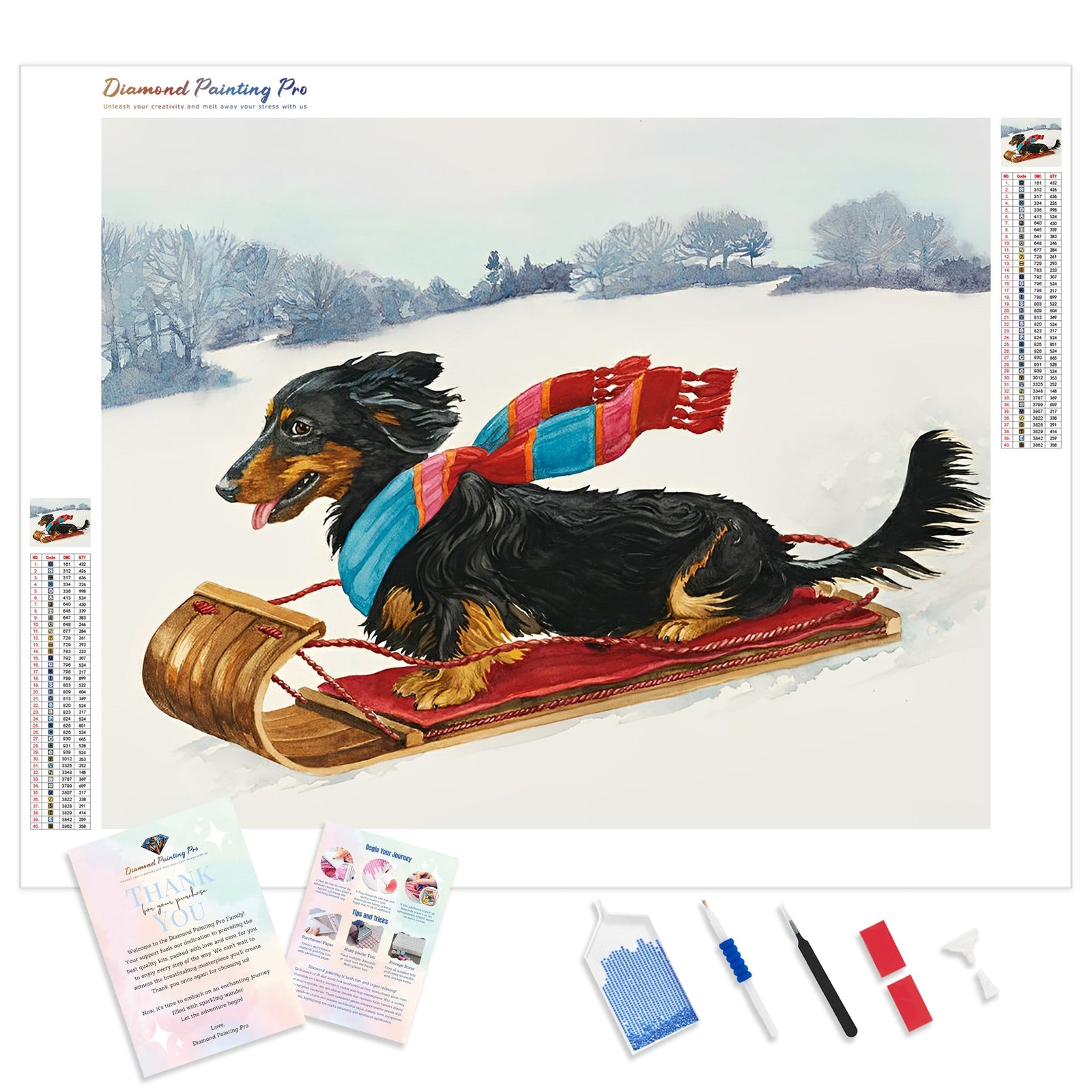 Snowy Dachshund | Diamond Painting Kit - Full Drill - Square or Round Diamonds with AB Drills Option