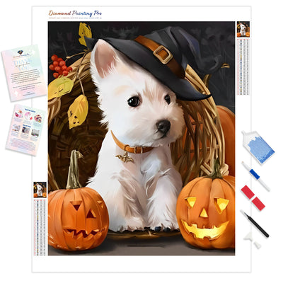 Puppies and Pumpkins | Diamond Painting Kit - Full Drill - Square or Round Diamonds with AB Drills Option