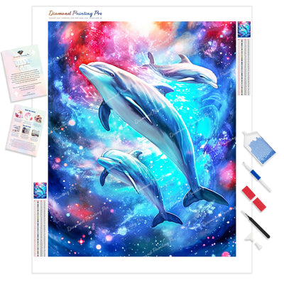 Cosmic Dolphin | Diamond Painting Kit - Full Drill - Square or Round Diamonds with AB Drills Option