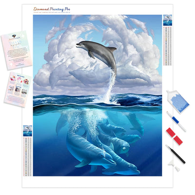 Dolphins and Clouds | Diamond Painting Kit - Full Drill - Square or Round Diamonds with AB Drills Option