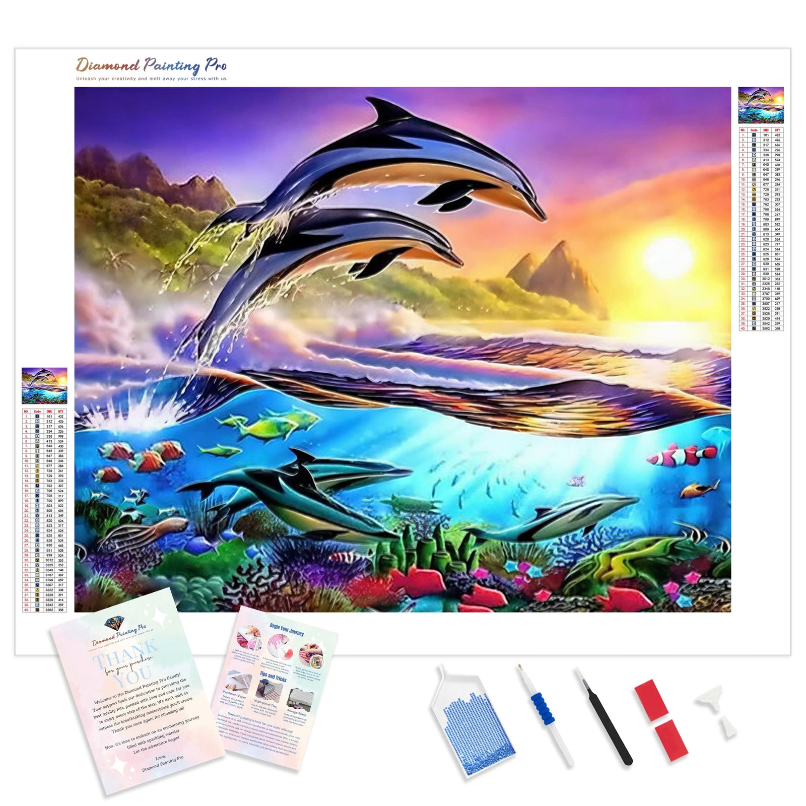 Two Dolphins | Diamond Painting Kit - Full Drill - Square or Round Diamonds with AB Drills Option