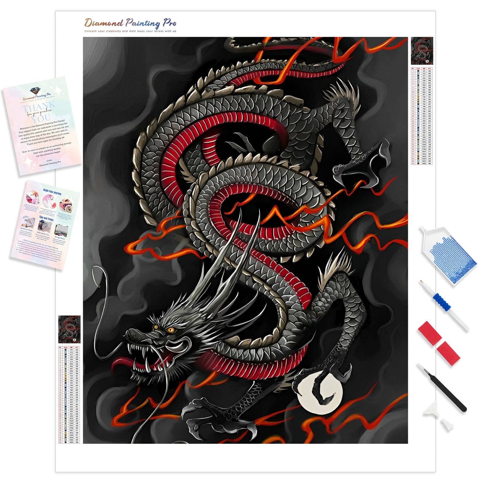 Black Chinese Dragon | Diamond Painting Kit - Full Drill - Square or Round Diamonds with AB Drills Option