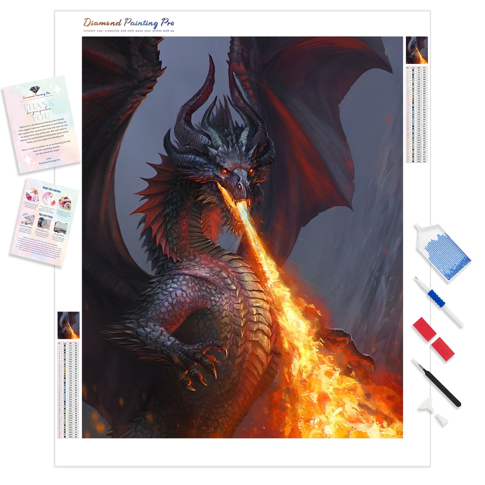 Fantasy Black Dragon Flame | Diamond Painting Kit - Full Drill - Square or Round Diamonds with AB Drills Option