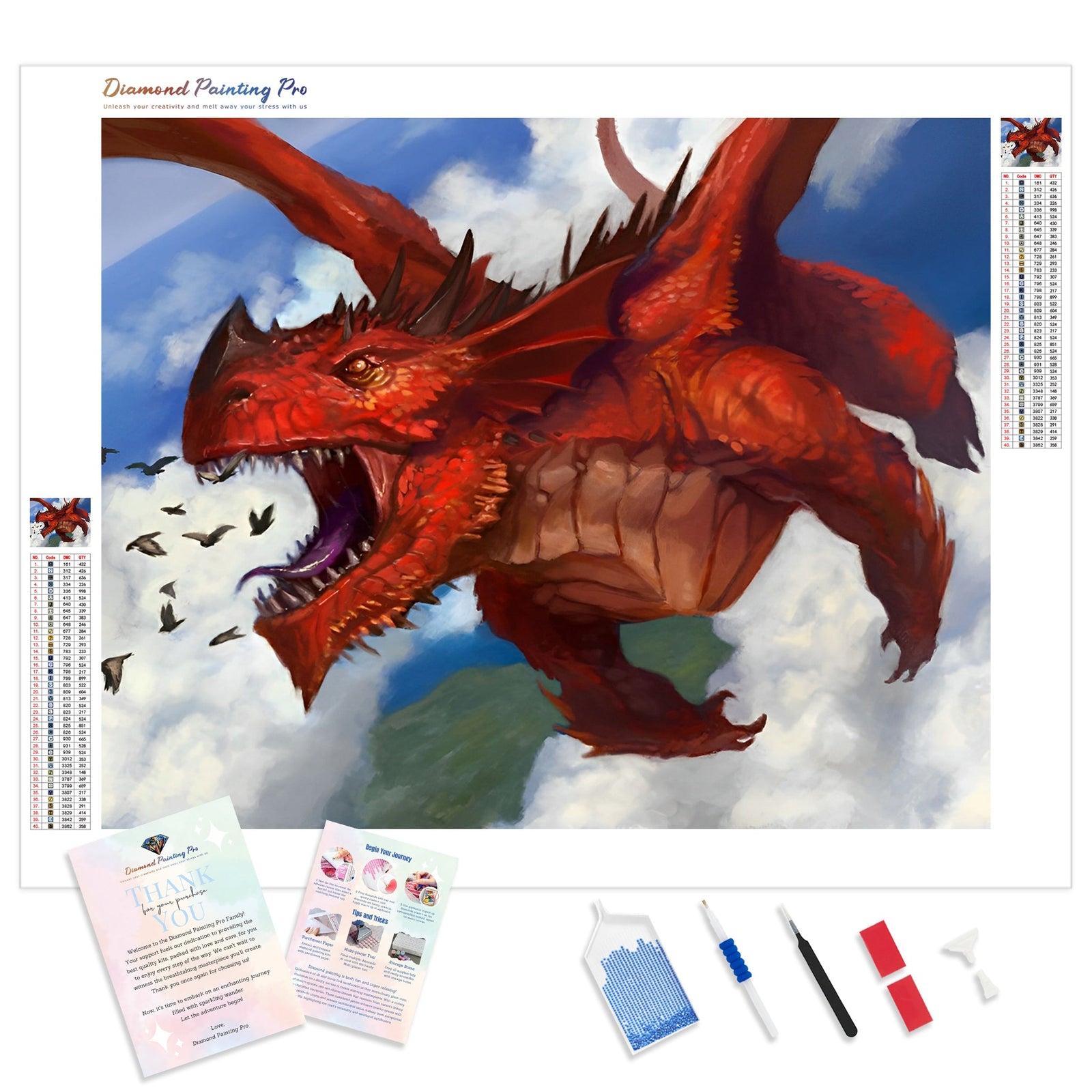 Red Flying Dragon | Diamond Painting Kit - Full Drill - Square or Round Diamonds with AB Drills Option