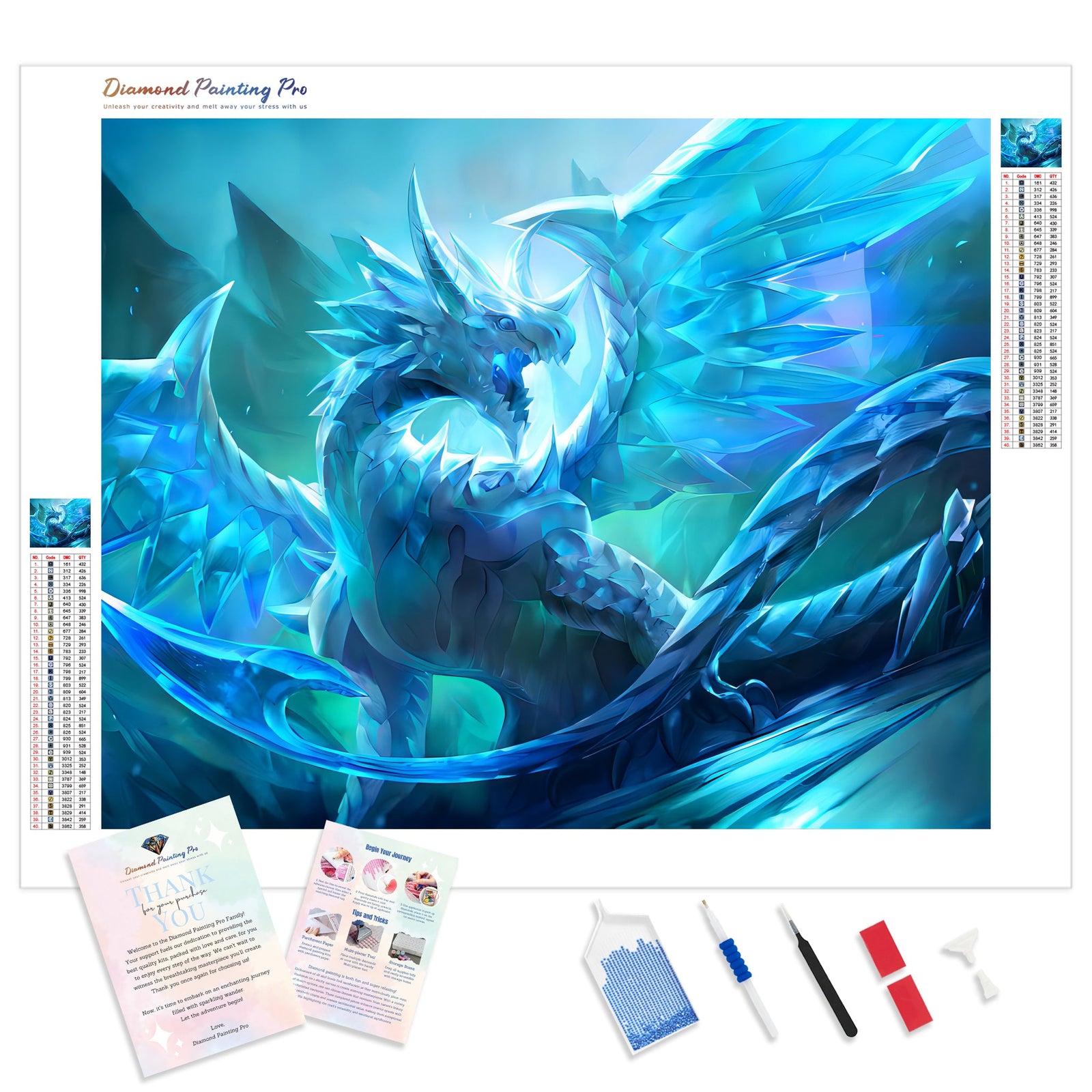 Ice Crystal Dragon | Diamond Painting Kit - Full Drill - Square or Round Diamonds with AB Drills Option