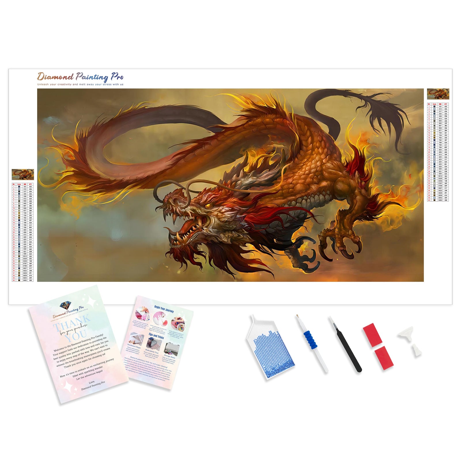 Chinese Fire Dragon | Diamond Painting Kit - Full Drill - Square or Round Diamonds with AB Drills Option