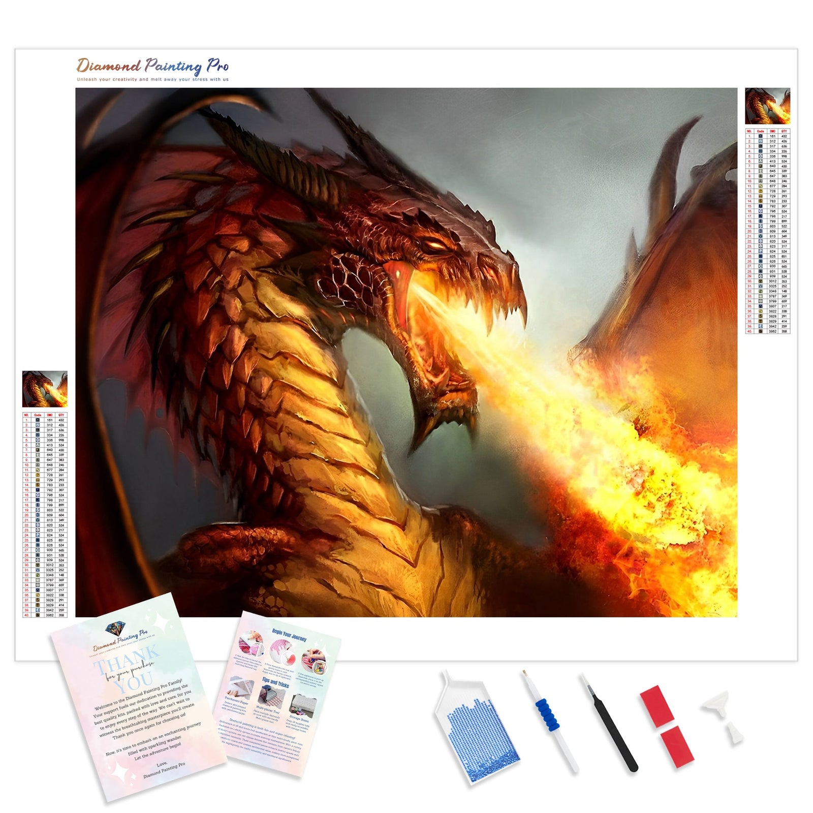 Flame Breathing Dragon | Diamond Painting Kit - Full Drill - Square or Round Diamonds with AB Drills Option