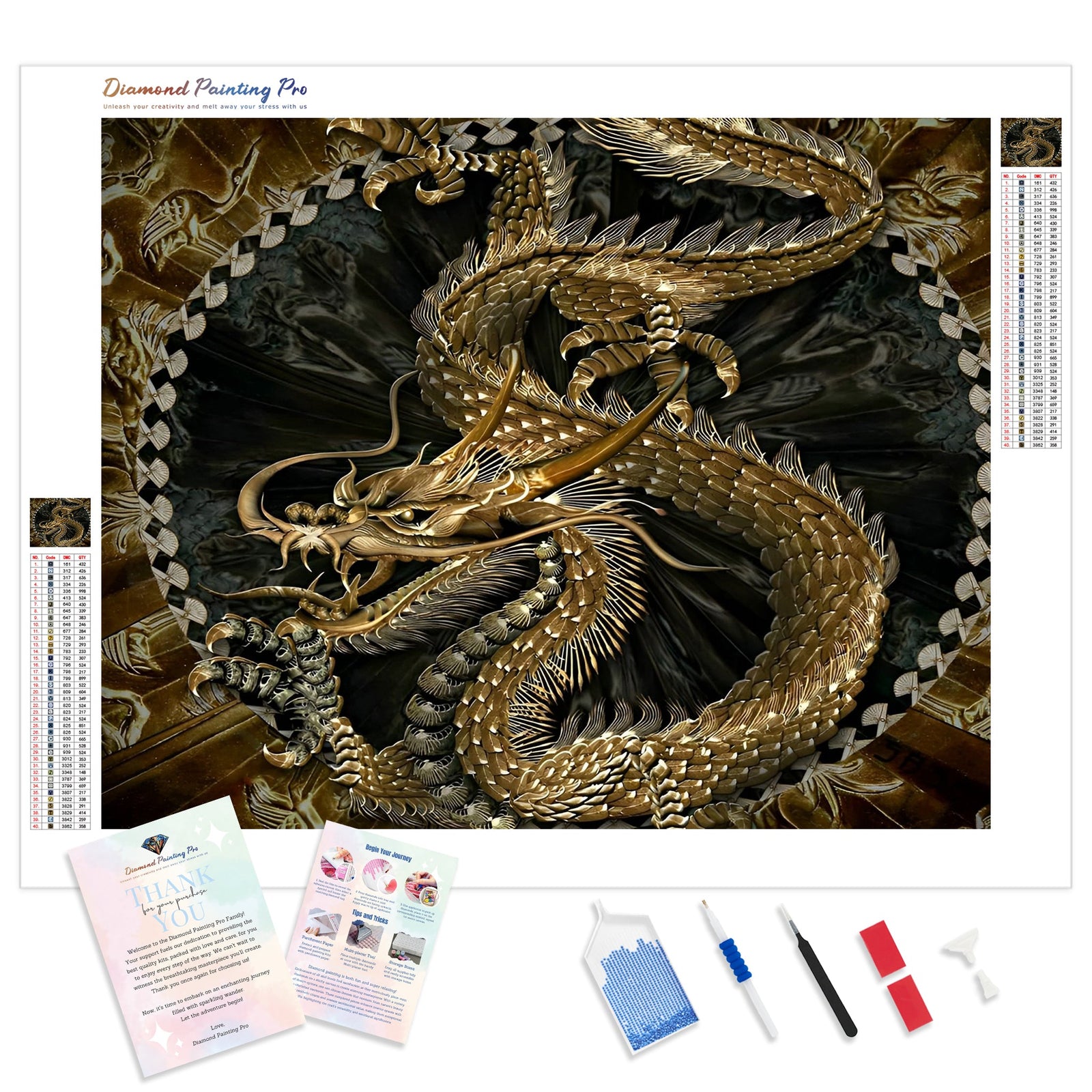 Golden Dragon | Diamond Painting Kit - Full Drill - Square or Round Diamonds with AB Drills Option