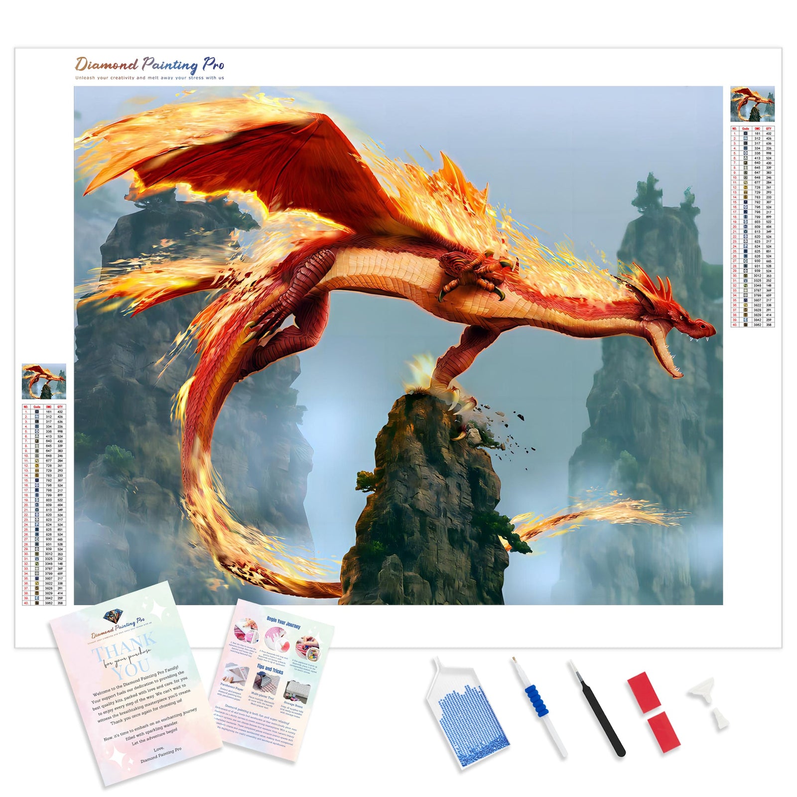 Firey Dragon | Diamond Painting Kit - Full Drill - Square or Round Diamonds with AB Drills Option