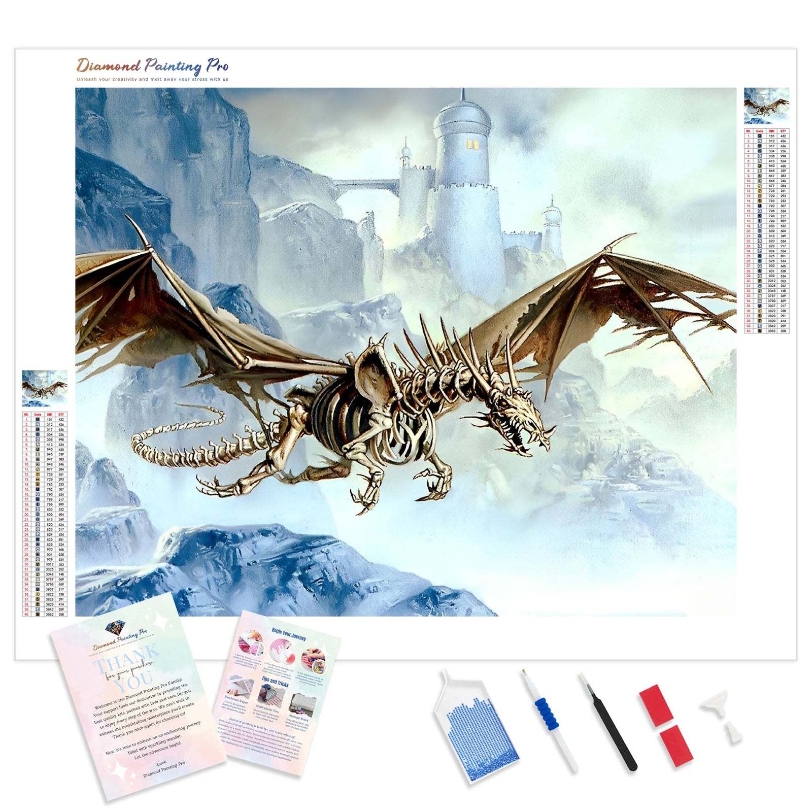 Skeletal Dragon | Diamond Painting Kit - Full Drill - Square or Round Diamonds with AB Drills Option