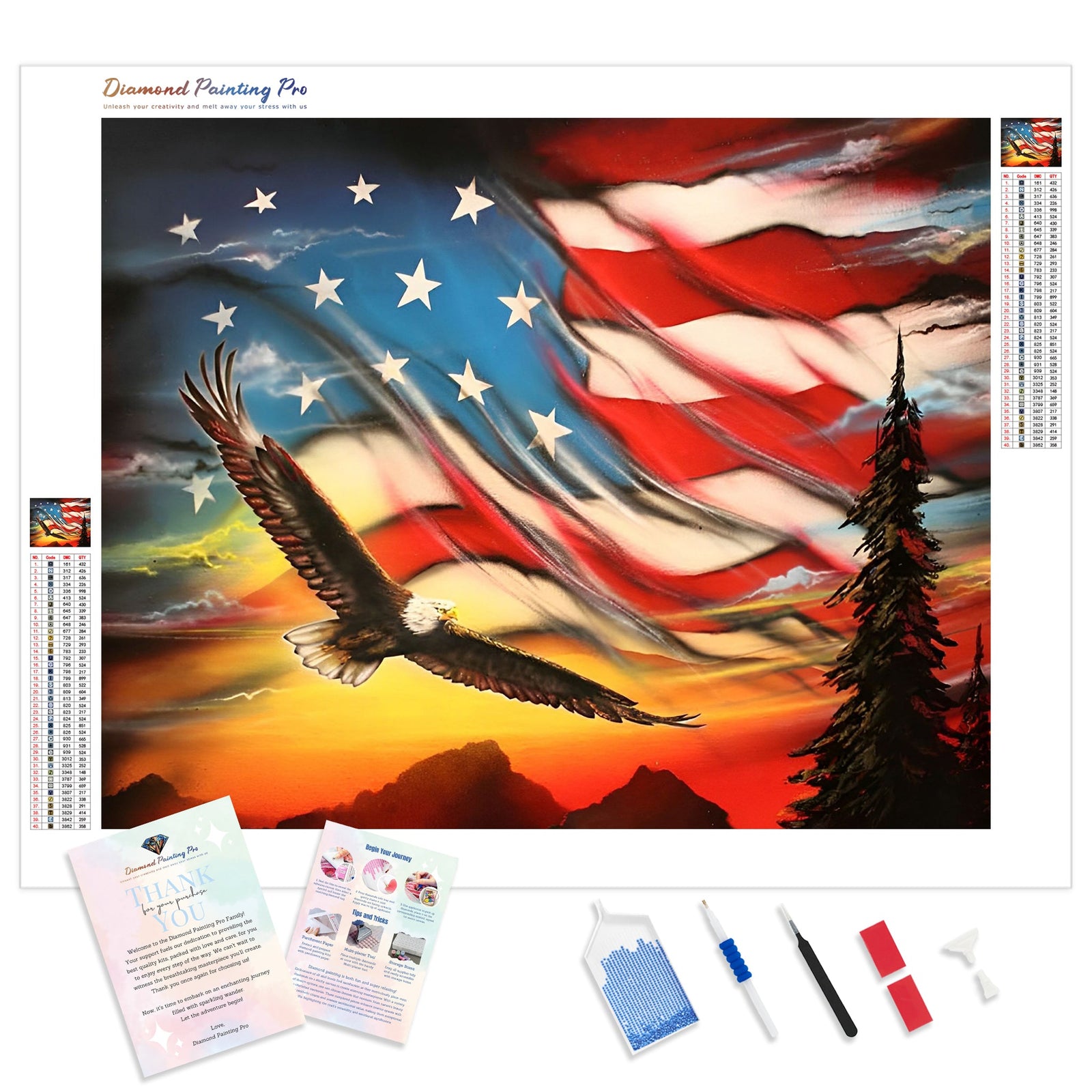 Eagle and American Flag | Diamond Painting Kit - Full Drill - Square or Round Diamonds with AB Drills Option