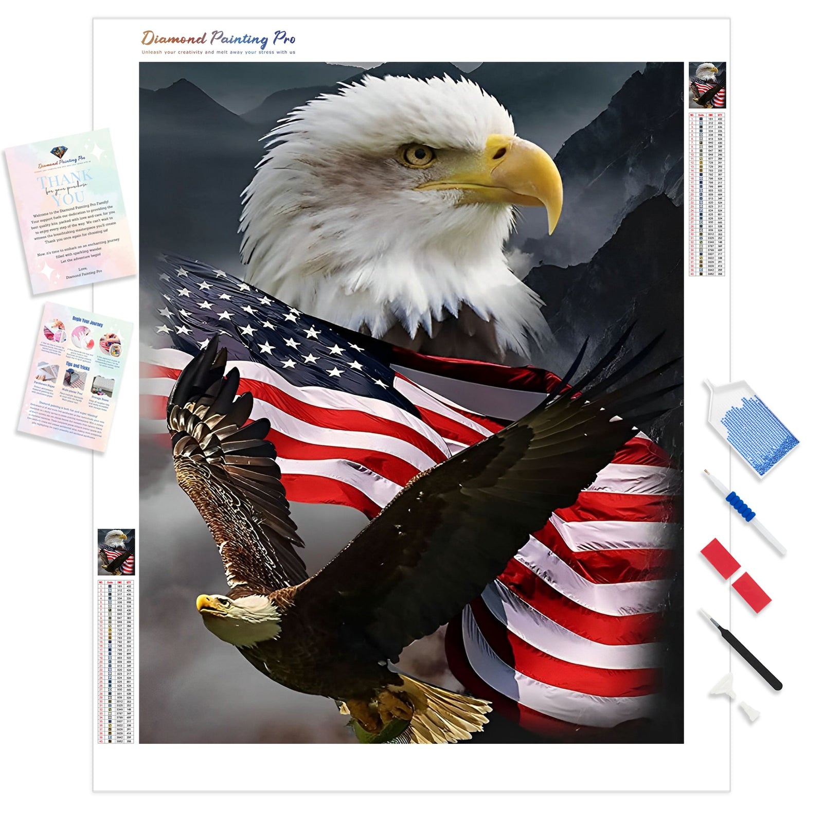 Eagle and Flag | Diamond Painting Kit - Full Drill - Square or Round Diamonds with AB Drills Option