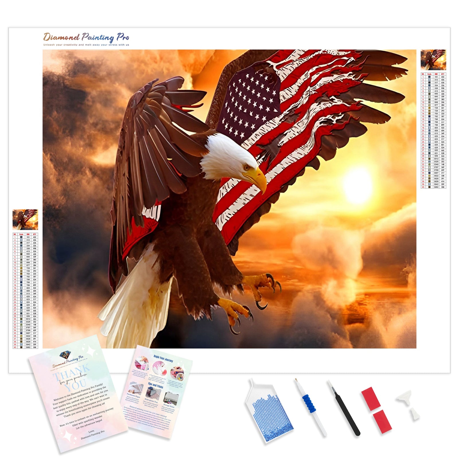 Flag Eagle under Sunset | Diamond Painting Kit - Full Drill - Square or Round Diamonds with AB Drills Option