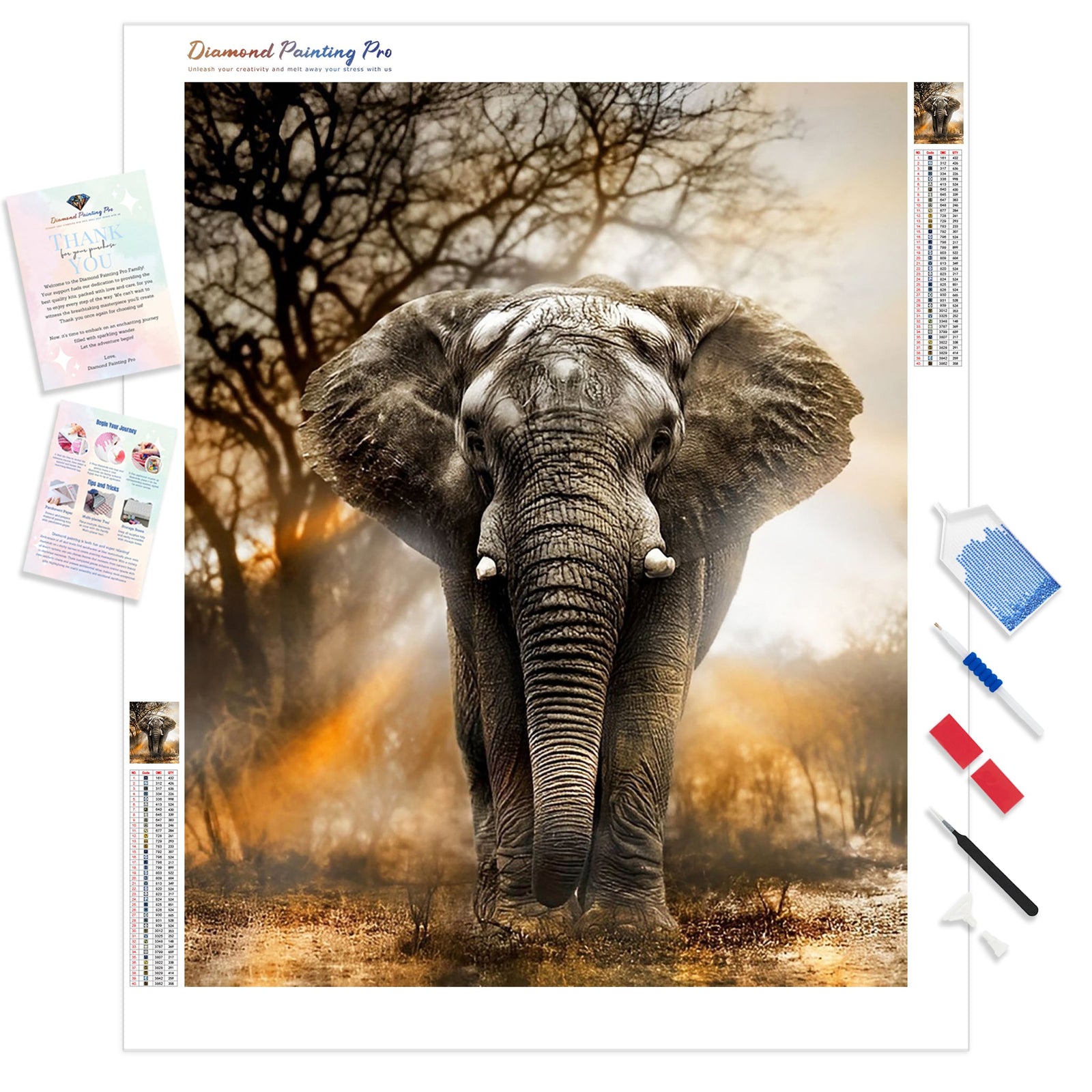 Illustrious Elephant | Diamond Painting Kit - Full Drill - Square or Round Diamonds with AB Drills Option