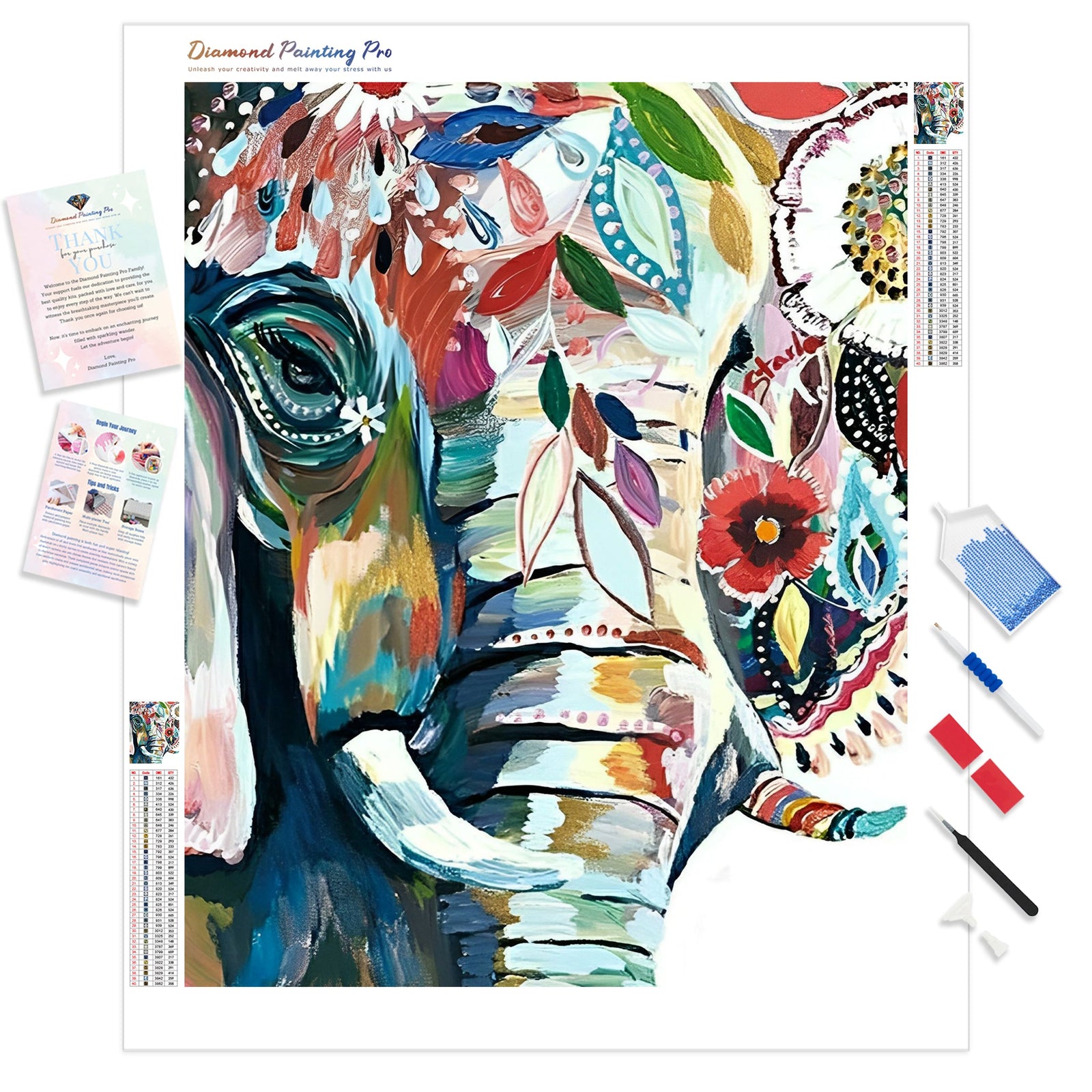 Colorful Abstract Elephant | Diamond Painting Kit - Full Drill - Square or Round Diamonds with AB Drills Option