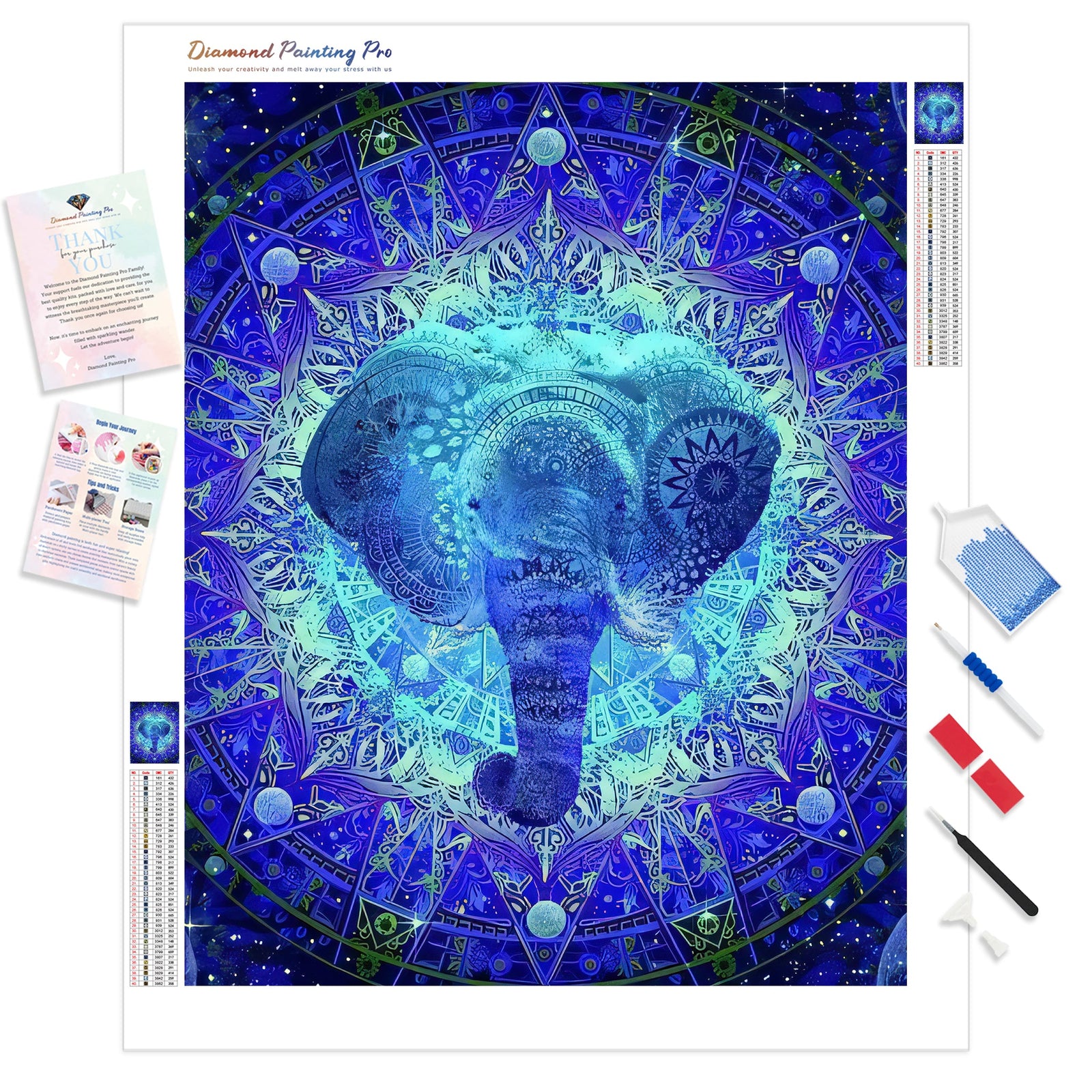 Mandalas Elephant | Diamond Painting Kit - Full Drill - Square or Round Diamonds with AB Drills Option